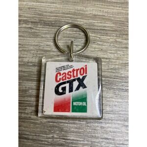Vintage Castrol GTX Motor Oil Keychain Clear Acrylic Square Automotive Gas Logo